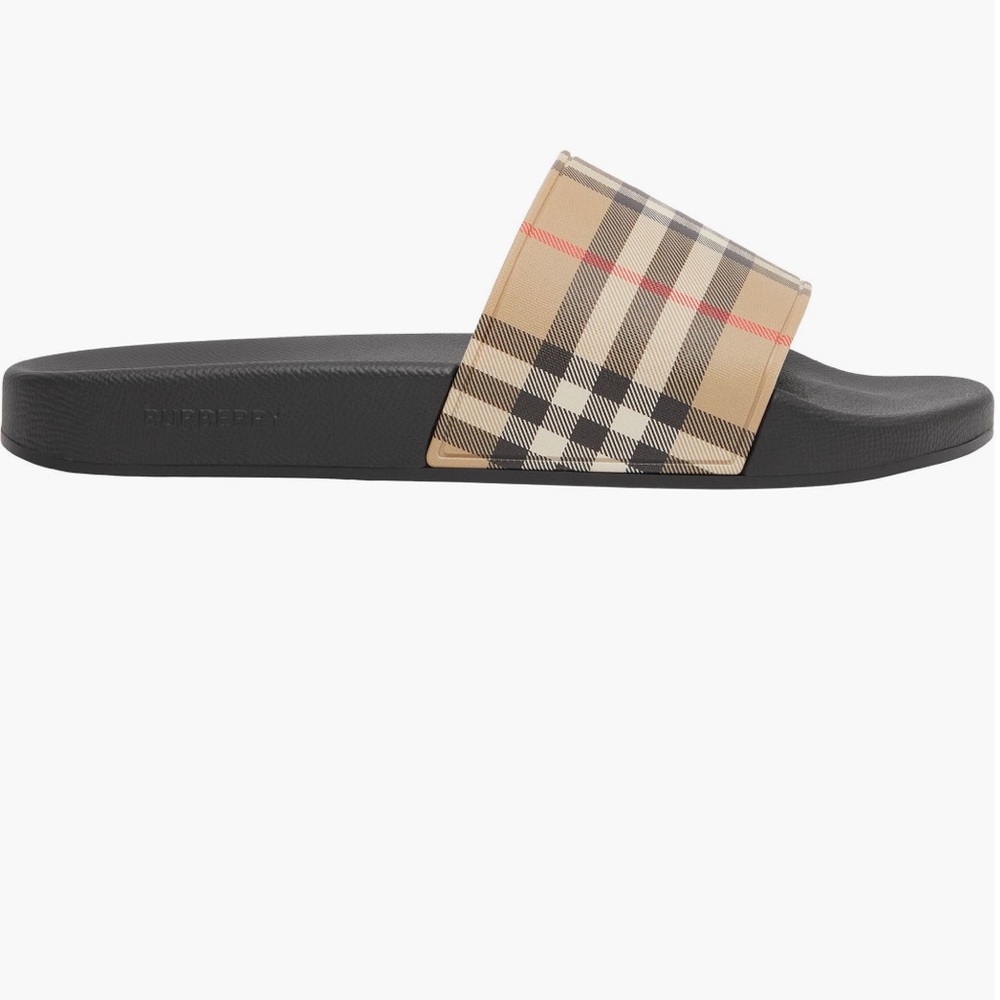 Burberry Black and Beige Plaid Sandals